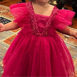 Baby girl hot pink party dress includes bow